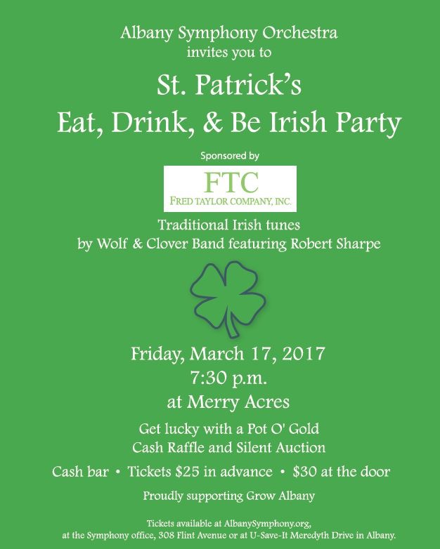 Albany Symphony Orchestra Eat, Drink, + Be Irish Party